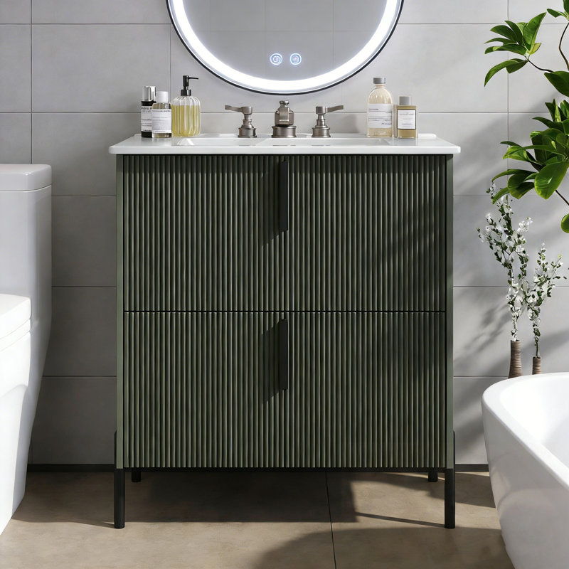 Meuble-lavabo avec lavabo et 2 tiroirs, Vert