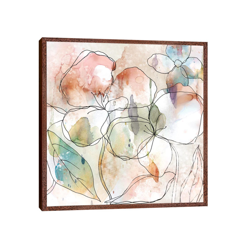 Floral Flow I by Carol Robinson - Painting on Canvas, 45.72 cm H x 45.72 cm W, Classic Brown Wood Framed Canvas