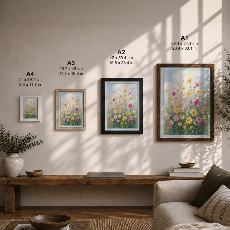 Wildflower Meadow Botanical - Framed Print, Walnut, A3 - 42.0 x 29.7 cm