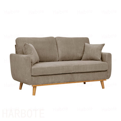 Corduroy Upholstered Wooden Frame Loveseat with Arms and Toss Pillows