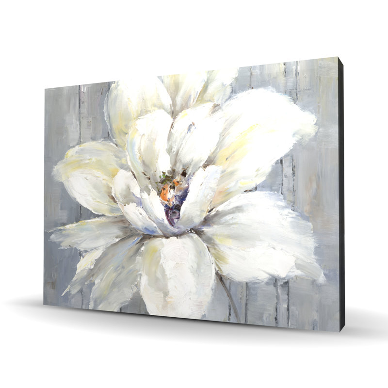 Fleur blanche sur bois - Décoration sur toile florale de salon