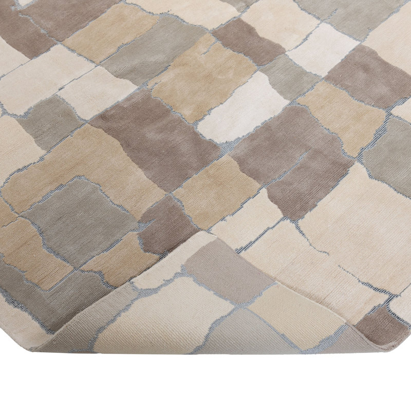 Natural Contemporary Silk Metal Blend Rug, Rectangle 6' x 9'