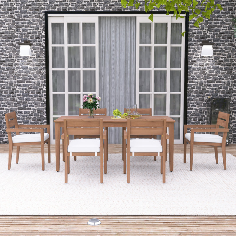 Ensemble repas d'extérieur 7 pièces en bois d'acacia, Bois naturel