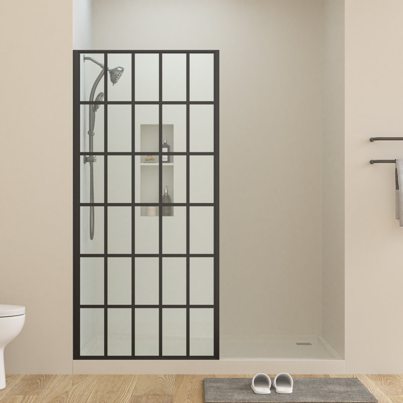 Enceinte de douche à l'italienne l 38 po x H 72 po, panneau de douche en verre trempé sérigraphié 8 mm avec revêtement Nano Easy-Clean, fixation réversible