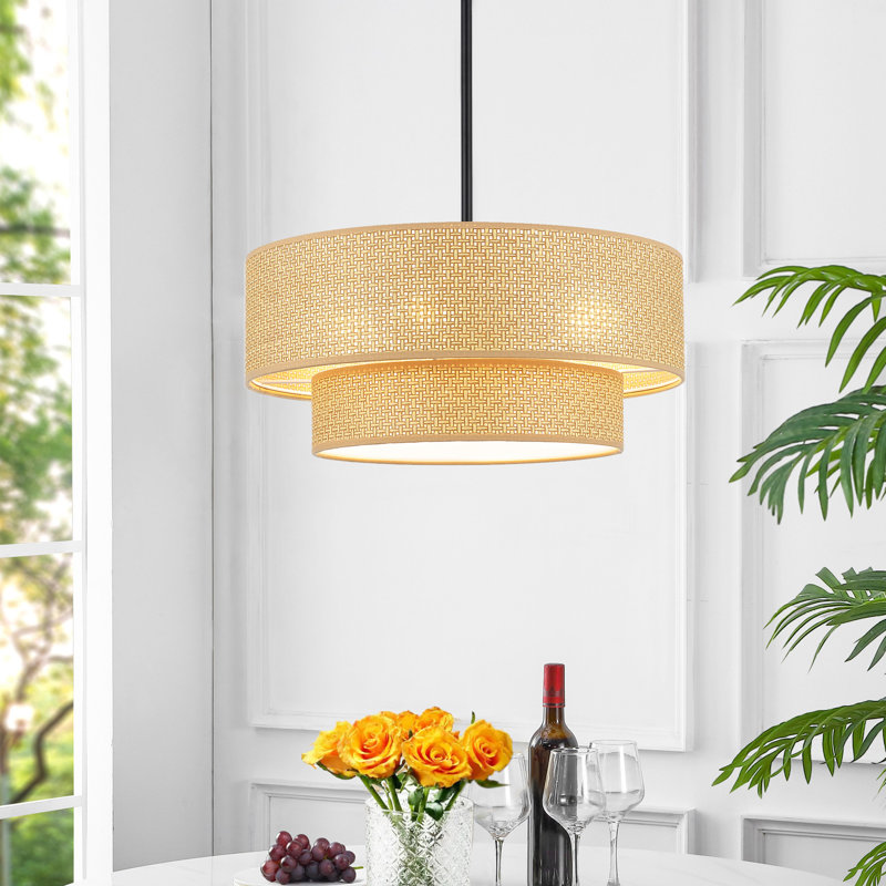 Rabeeah 4-Light Dimmable Drum Chandelier, 8" H x 18" W x 18" D, Natural