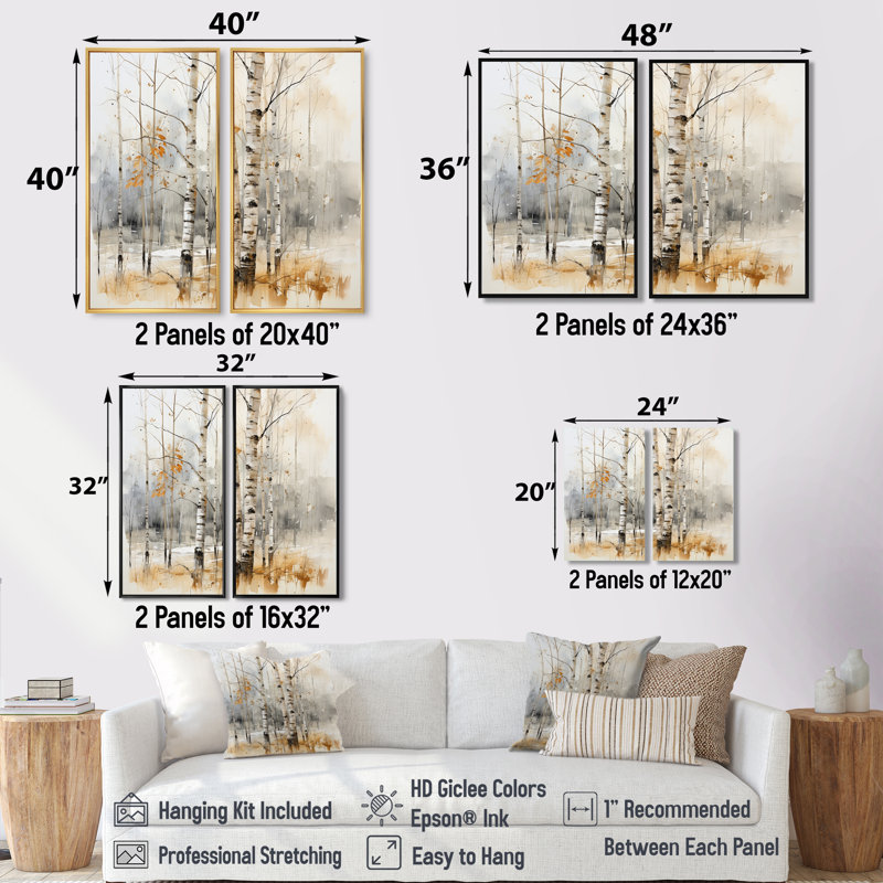 Hiver, forêt de bois de bouleau I - impressions florales sur toile de bouleau, Black, 36" H x 48" W, Framed Print without Mat