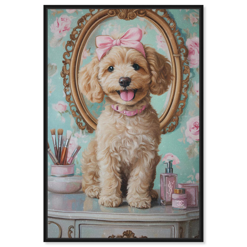 «Puppy at the Vanity» par Pet Remedy, Structure noire, H 16 po x l 11 po