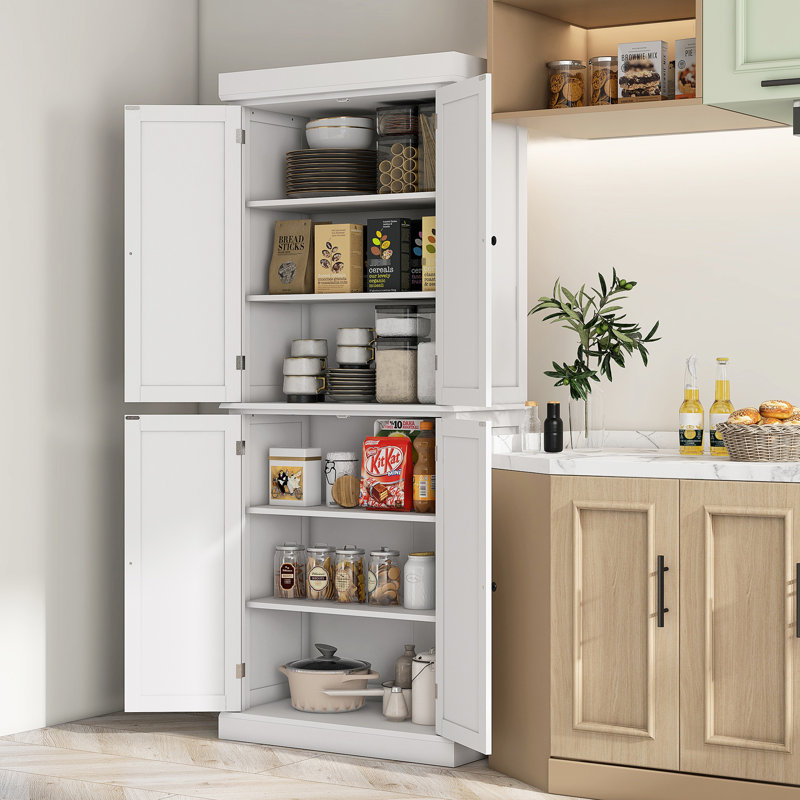 Unité de rangement pour garde-manger 72,5 po - blanc avec 4 portes et tablettes réglables pour armoire de salle à manger