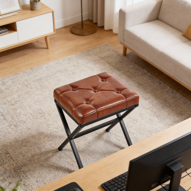 Tabouret en similicuir l 15,5 po, Brun