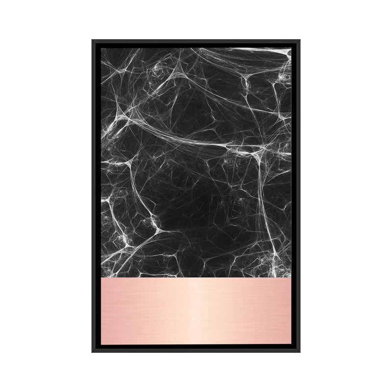 «Black Marble with Pink», impression sur toile, H 26 po x l 18 po x P 1,5 po, Toile avec cadre noir, Pas de tapis