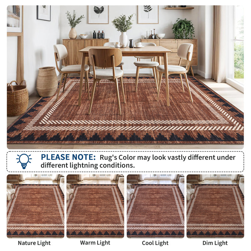 Washable Rugs Modern Solid Bordered Neutral Area Rug for Living Room Non Slip TPR Backing Throw Rug Non Shedding Stain Resistant Carpet for Bedroom Dining Room
