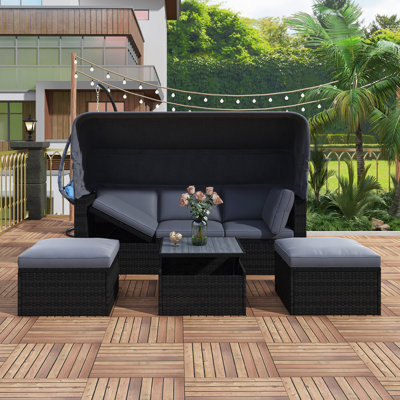 Outdoor Patio Rectangle Daybed With Retractable Canopy by Ebern Designs