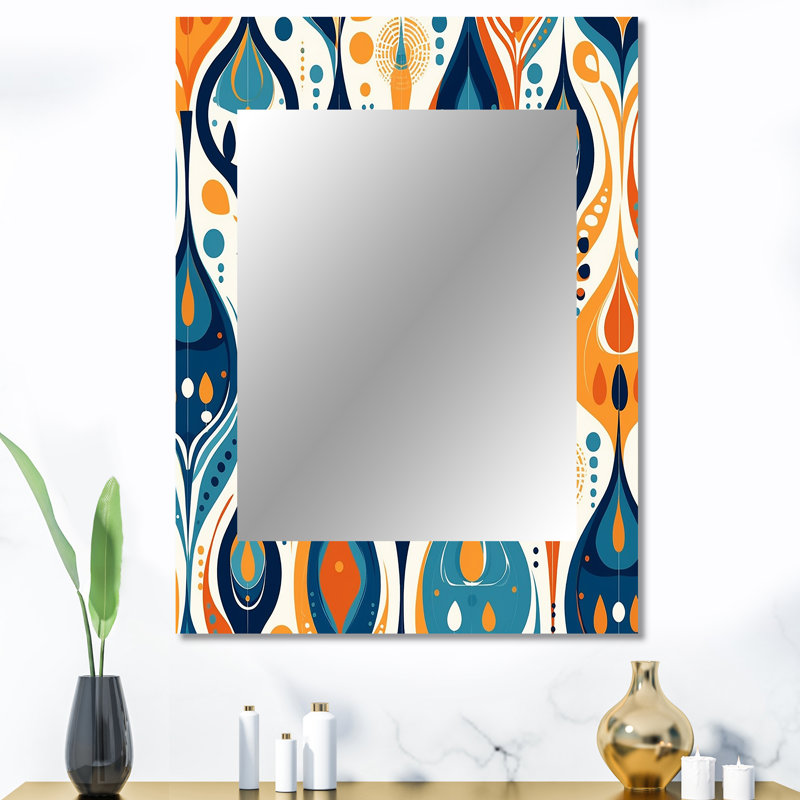 Orange and Blue Botanical Symphony II - Large Wall Mirror On Metal, 40 po x 30 po
