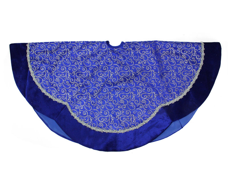 48" Blue and Silver Glitter Filigree Christmas Tree Skirt