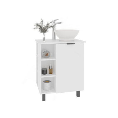 Vanity Sink With Sink, 1 Door, 4 Legs, 5 Shelves, White