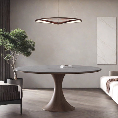 Shaunea Modern Walnut Wood Rock-Plate Round Table