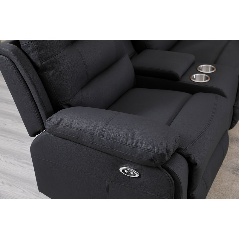 Modern Reclining Sectional Sofa with Cup Holders & Storage – Large, Comfortable, & Stylish, Black Faux Leather