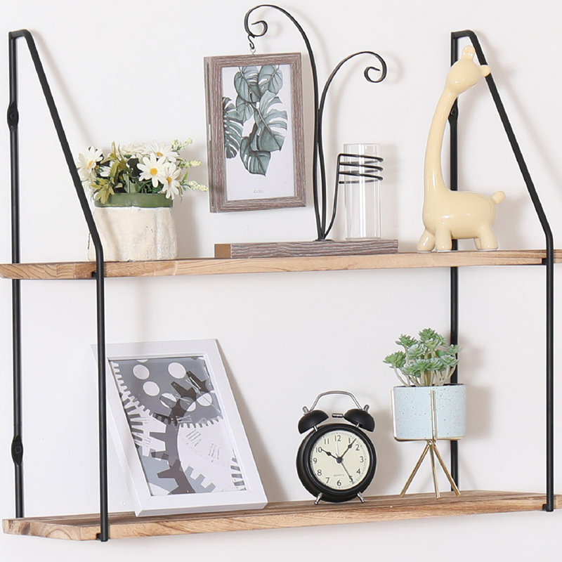 2-tier Wood and Metal Floating Shelves