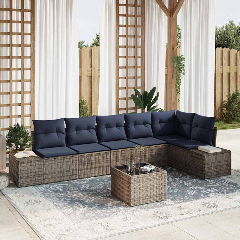 Ensemble de canapé de jardin avec coussin 7 pièces vidaXL, Coussin bleu marine / structure grise