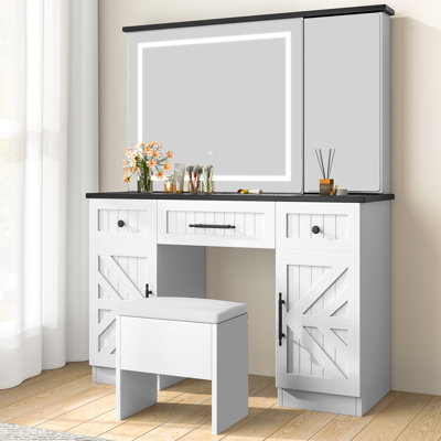 Makeup Vanity With LED Lighted Mirror