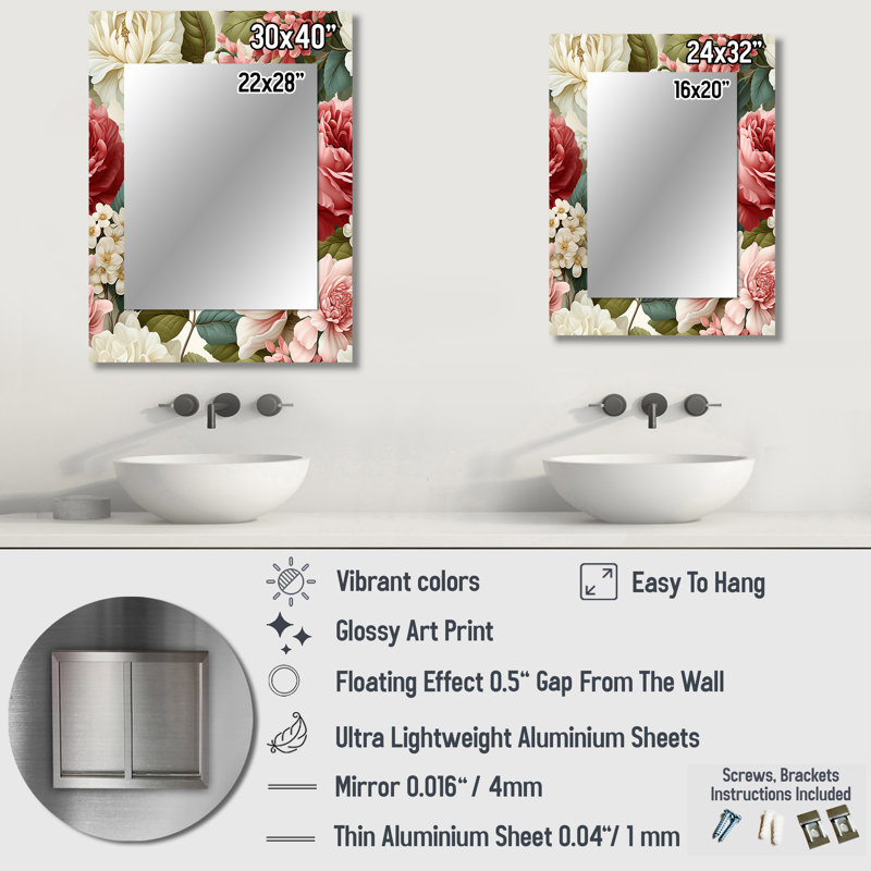 Ripalda - Floral Decorative Mirror On Metal, 32 po x 24 po