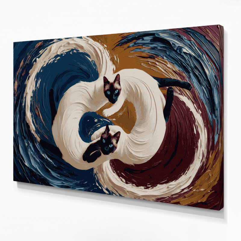«Cats Siamese», art mural sur toile mauve, H 12 po x l 18 po