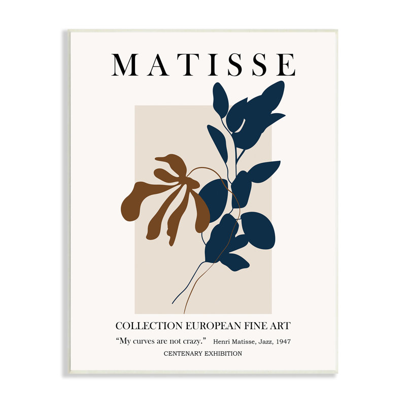 «Bold Modern Botanicals Leaf Silhouettes Matisse Text» par Ros Ruseva - impression, L 10 po x H 10 po, Plaque murale