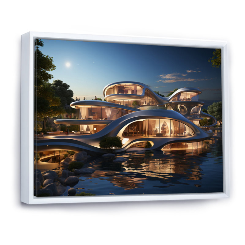 Futuriste architecture I - impressions d'art mural, H 16 po x l 32 po x P 1 po, Cadre flottant blanc