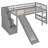 Twin Size Stairway Loft Bed With Two Drawers And Convertible Slide, Gray, Maximized Space, Pine Wood Frame, Full - Length Guardrails, Suitable For 6 + Years Old Gray Material, No Box Spring,-124719611