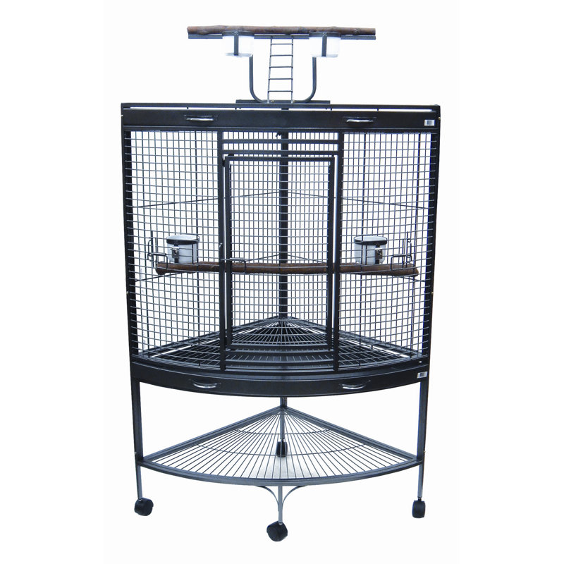 Priceville 62'' Steel Play Top Floor Bird Cage with Wheels, Antique Silver
