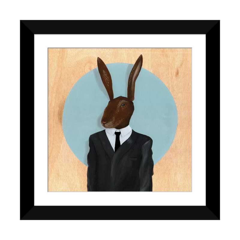 « lapin », impression sur toile tendue, Papier d'art encadré noir, H 16 po x l 16 po x P 1 po, Blanc