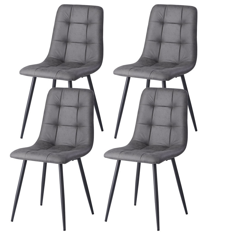 50cm H Genuine Leather Upholstered Metal Side Chair in Brown