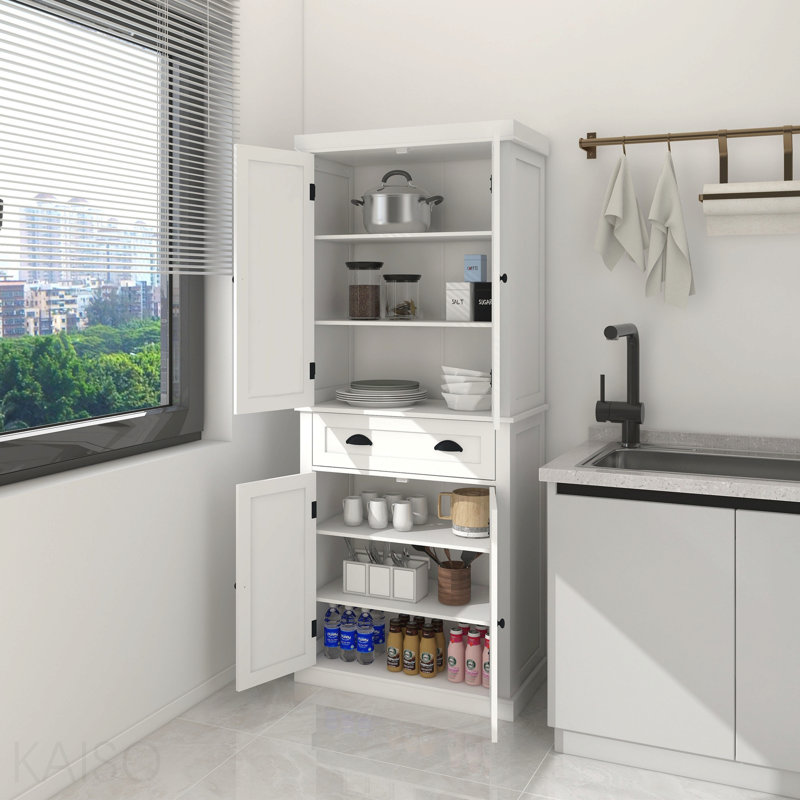 Armoire de rangement pour garde-manger 71 po avec 4 portes, tiroir, 2 tablettes réglables et armoire autoportante