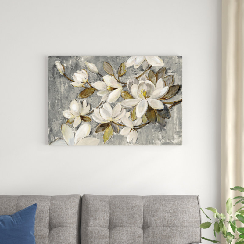 Magnolia simplicité gris neutre, H 8 po x l 12 po, Impression encadrée sans passe-partout, Noir