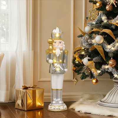 Casse-noisette illuminée 2 pi très grand en blanc, décoration de Noël intérieure / extérieure à piles