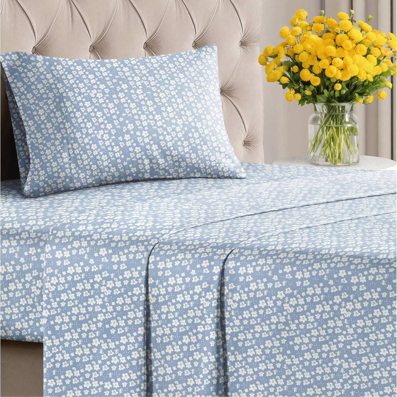 4 Piece Floral Sheet Set Premium Cooling, Soft & Wrinkle Free Bed Sheets – Ultra Soft Microfiber Luxury Bedding Set