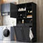 Armoire de buanderie, panier à linge inclinable, plusieurs rangements, style autoportant, étagère ouverte, panier à tablette réglable, tablettes, noir, 31,82 po de profondeur, 15,77 po de largeur, 61,4 po de hauteur, 106,03 lb