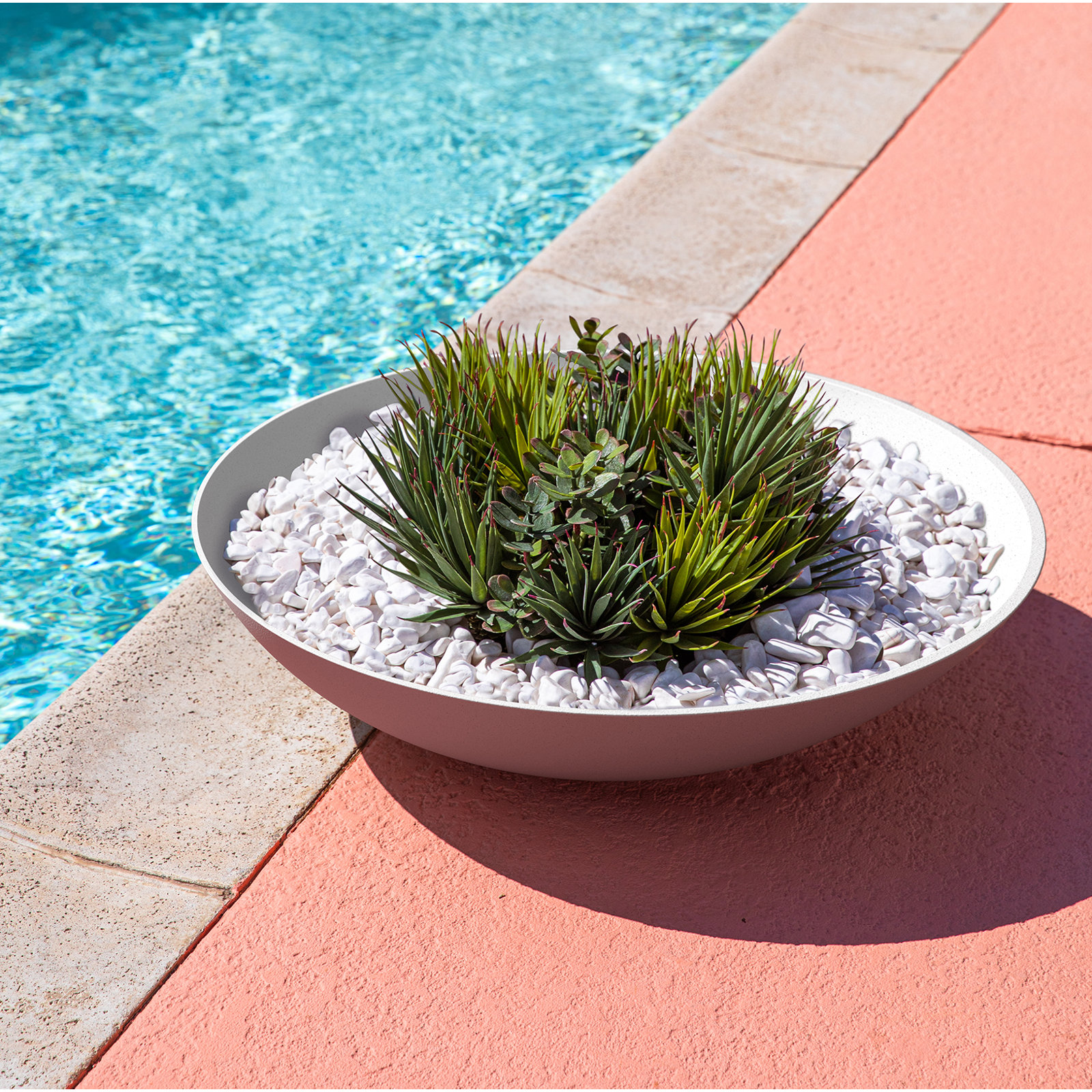 Pure Series Lane Weather Resistant Bowl Planter , 8" H x 32" W x 32" D, White, Set of 1