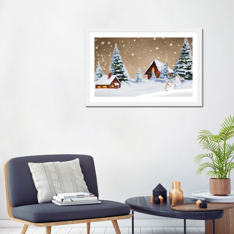 « Christmas village » par Janice Gaynor-impression, H 24 po x l 32 po x P 1 po, Papier encadré blanc, Blanc