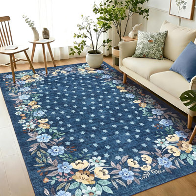 Tapis floral vert clair 3 x 5, tapis antidérapant lavable pour la chambre à coucher du salon