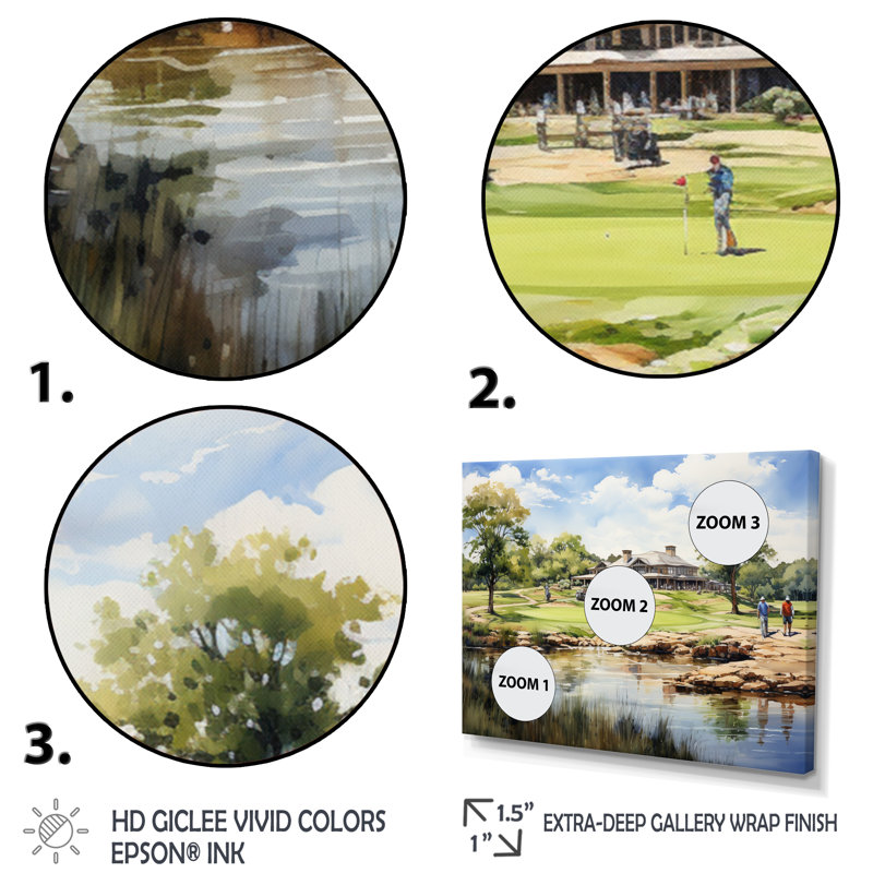 Country clubs «Gold Putting Green» sur toile, H 12 po x l 20 po x P 1 po, Cadre flottant doré