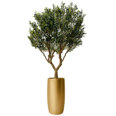 Artificial Olive Tree In Glossy Gold Lisbon Planter