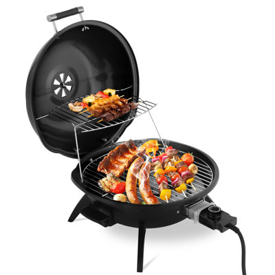 Barbecue électrique de comptoir, portable, double couche, pour intérieur et extérieur, 1600 W, noir