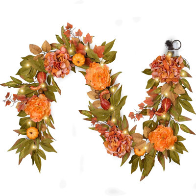 Guirlande d'automne avec lumières DEL 6 pi, guirlande de fleurs avec hortensias pivoines, décoration de l'Action de grâce pour le manteau de cheminée, fenêtre, arrangement de table intérieur / extérieur