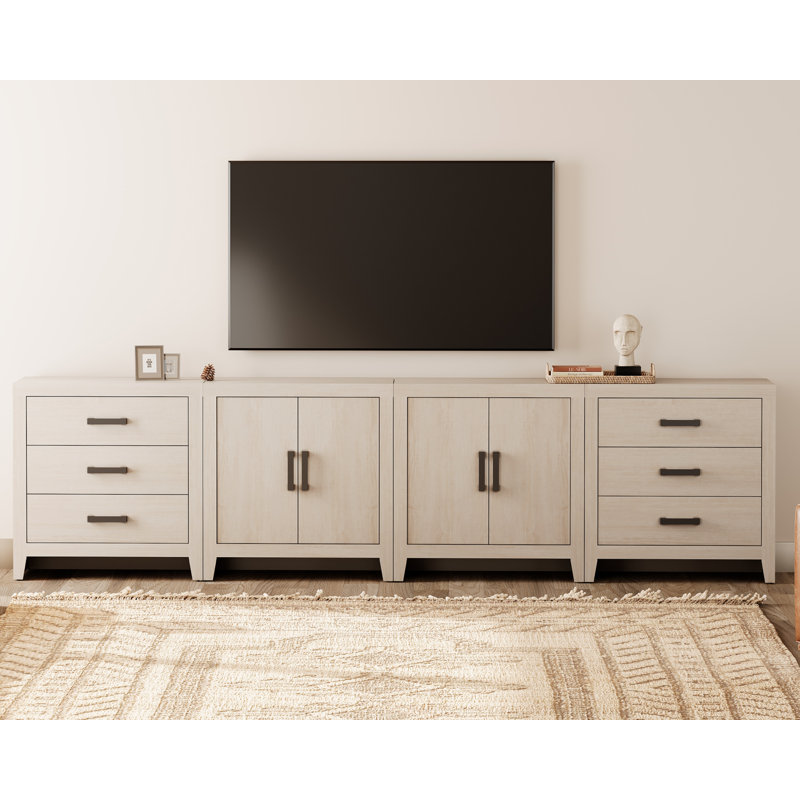 Eaton Farmhouse TV Stand With 2 Cabinets And 6 Drawers, Modern Entertainment Center For Living Room, Bedroom Or Entryway, Closed Media Storage Furniture, Beige