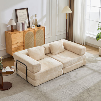 Chenille Fabric Convertible Floor Sofa Bed with Fixed-Shape Frame,No Assembly Required