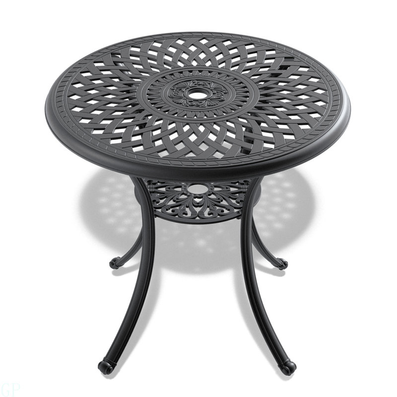30.71-Inch Cast Aluminum Patio Dining Table With Black Frame And Umbrella Hole