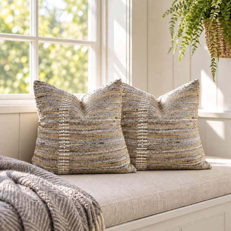 Gray Handwoven Textured Wool Decorative Pillow Cover Set 20", Square 20"