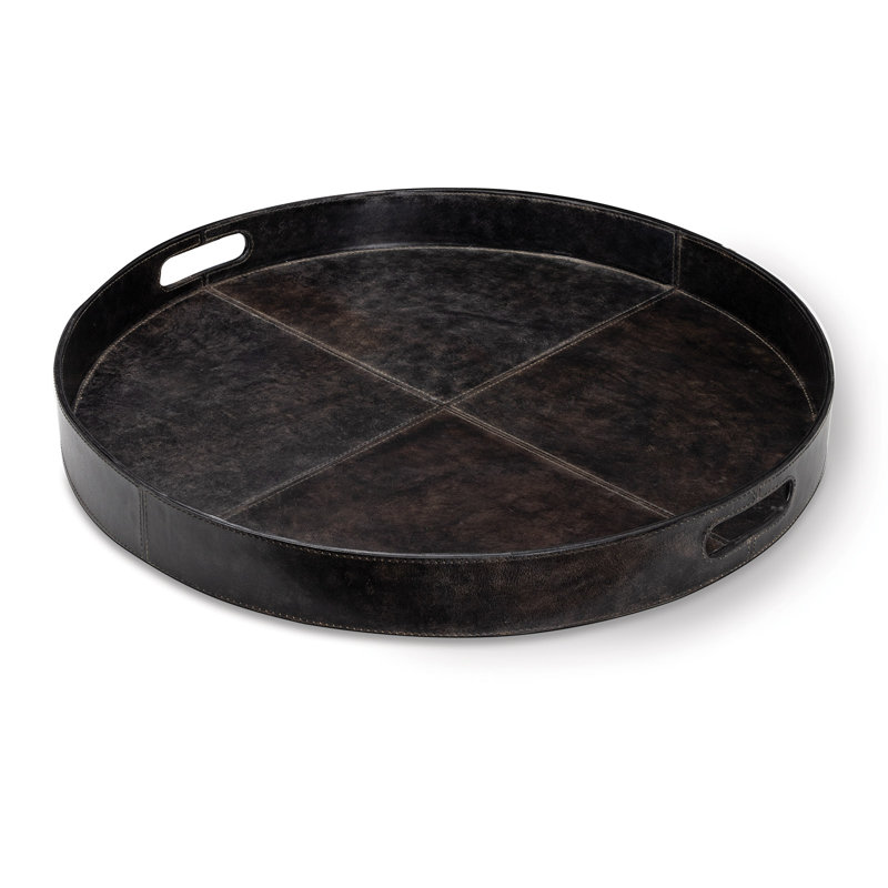 Derby 24'' Black Round Leather Tray