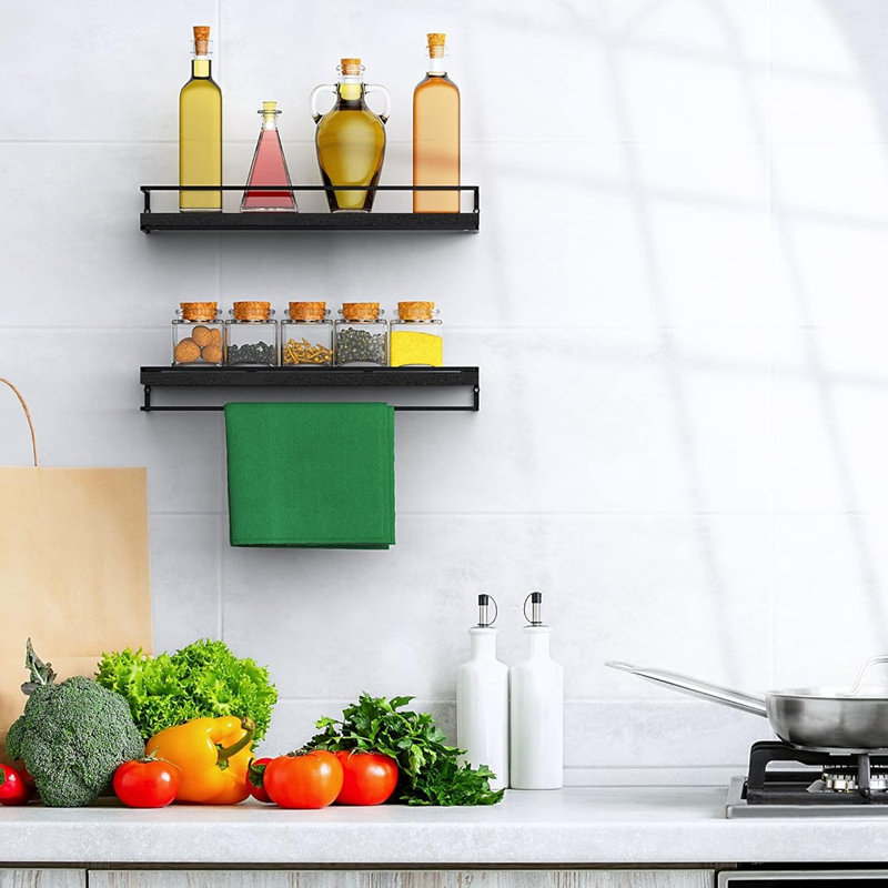 Ensemble de 2 tablettes murales flottantes noires, étagères de rangement murales en bois rustique pour chambre à coucher, salon, salle de bain et cuisine